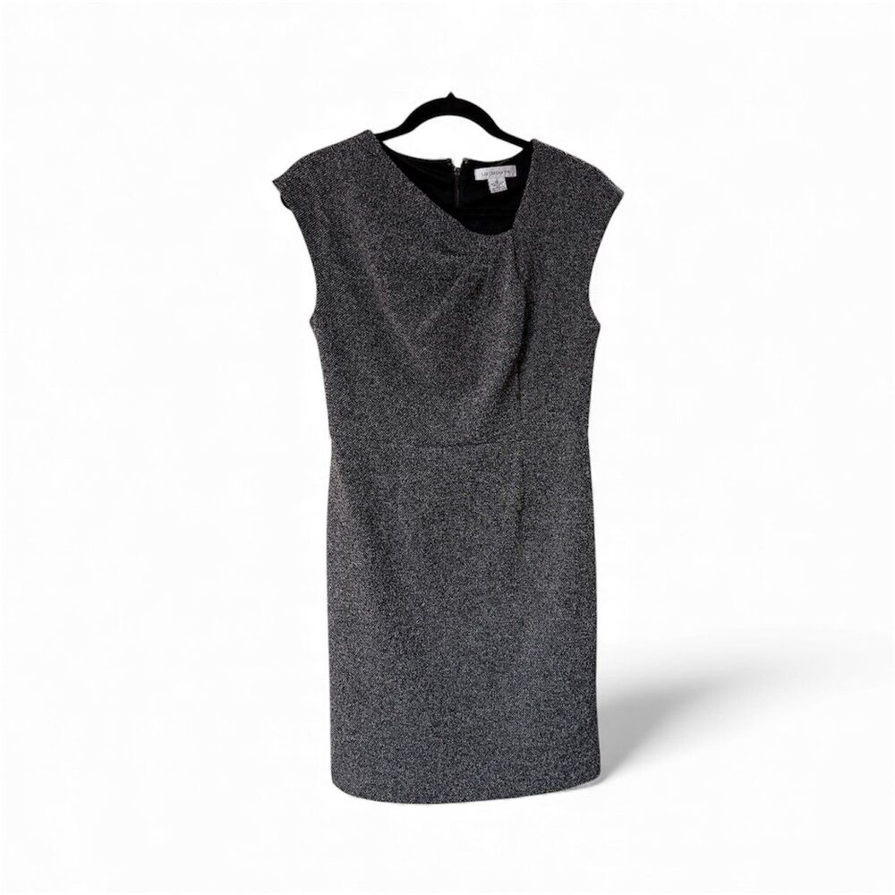 Liz Claiborne Sheath Dress Womens Small Black White Textured Pleated Neckline
